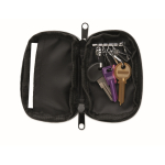 Étui pour clés en RPET avec fermeture éclair et 5 anneaux couleur noir quatrième vue