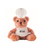Ours en peluche en polyester cuisinier avec toque et tablier couleur blanc vue avec zone d'impression