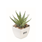 Mini plante artificielle type aloe vera pour bureau couleur blanc vue avec zone d'impression