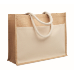 Sac en jute avec poche frontale et anses en corde 280 g/m² couleur beige