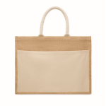 Sac en jute avec poche frontale et anses en corde 280 g/m² couleur beige troisième vue
