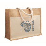 Sac en jute avec poche frontale et anses en corde 280 g/m² couleur beige deuxième vue principale