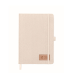 Carnet avec couverture en polyester RPET et 192 pages A5 couleur blanc cassé vue avec zone d'impression