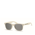 Lunettes de soleil UV400 avec monture en SEAQUAL® et verres noirs couleur beige vue avec zone d'impression