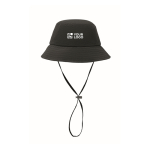 Chapeau bob pliable en nylon imperméable UPF50+ couleur noir vue avec zone d'impression