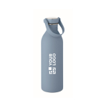 Bouteille en acier inoxydable avec finition caoutchouc 500ml couleur bleu pétrole vue avec zone d'impression