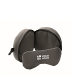 Oreiller de voyage 2 en 1 avec masque de sommeil intégré couleur gris foncé vue avec zone d'impression