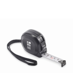 Mètre ruban en plastique recyclé avec ruban en acier 3M couleur noir vue avec zone d'impression