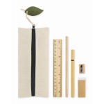 Set d’écriture dans une pochette en jute avec plusieurs fournitures scolaires couleur noir