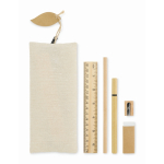 Set d’écriture dans une pochette en jute avec plusieurs fournitures scolaires couleur noir deuxième vue