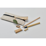 Set d’écriture dans une pochette en jute avec plusieurs fournitures scolaires couleur noir troisième vue photographique