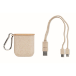 Jeu de câbles dans un étui avec couvercle servant de support télephone couleur beige deuxième vue