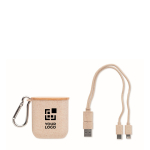 Jeu de câbles dans un étui avec couvercle servant de support télephone couleur beige vue avec zone d'impression