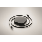 Câble Type-C rétractable pour données avec support téléphone couleur noir troisième vue photographique