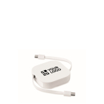 Câble Type-C rétractable pour données avec support téléphone couleur blanc vue avec zone d'impression