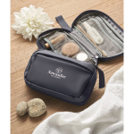 Trousse de toilette compacte en RPET 600D avec fermeture éclair couleur bleu marine deuxième vue d'ambiance principale