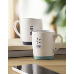 Tasse en céramique blanche mate avec base en silicone colorée 300ml couleur turquoise vue d'ambiance principale