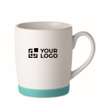 Tasse en céramique blanche mate avec base en silicone colorée 300ml couleur turquoise vue avec zone d'impression