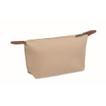 Trousse de toilette en polyester RPET et similicuir avec zip couleur kaki