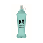 Gourde pliable en thermoplastique avec valve à mordre 500 ml couleur turquoise vue avec zone d'impression