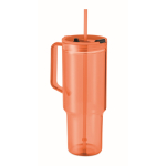 Gobelet portable translucide en RPET avec couvercle et paille 1,2 L couleur orange transparent