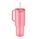 Gobelet portable translucide en RPET avec couvercle et paille 1,2 L couleur rose transparent