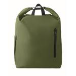 Sac à dos roll-top en RPET pour PC avec poche latérale élastique 15'' couleur vert militaire troisième vue