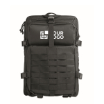 Grand sac à dos de voyage en RPET avec plusieurs compartiments 15'' couleur noir vue avec zone d'impression