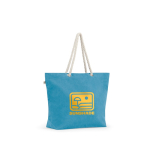 Sac de plage en coton recyclé avec anses longues 220 g/m2 couleur bleu ciel image avec logo