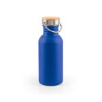 Bouteille en acier inoxydable avec bouchon en bambou et anse 580ml couleur bleu