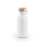 Bouteille en acier inoxydable avec bouchon en bambou et anse 580ml couleur blanc
