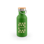 Bouteille en acier inoxydable avec bouchon en bambou et anse 580ml couleur vert image avec logo
