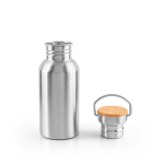 Bouteille en acier inoxydable avec bouchon en bambou et anse 580ml couleur argenté mat