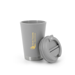 Tasse de voyage à double paroi avec couvercle rabattable 410ml couleur gris image avec logo 2