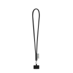 Cordon tubulaire avec mousqueton et support téléphone 6,5 x 4,1 cm couleur noir première vue