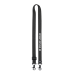 Tour de cou en RPET, boucle et mousquetons métalliques BrandCharger couleur noir avec zone d'impression