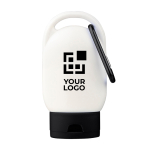 Lotion solaire avec mousqueton et bouchon coloré SPF30 30 ml couleur noir avec zone d'impression