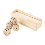 Jeu de dés en bois de hêtre dans une boîte à couvercle coulissant première vue