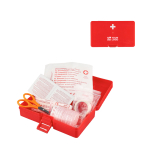 Trousse de secours en plastique avec fermeture à clip et 15 pièces couleur rouge avec zone d'impression