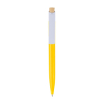 Stylo à bille en plastique en bambou et clip blanc, encre bleue couleur jaune première vue