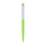 Stylo à bille en plastique en bambou et clip blanc, encre bleue couleur vert lime première vue