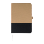 Carnet A5 en RPET avec détail en PU en bas, pages lignées couleur beige première vue