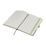 Carnet A5 en RPET avec détail en PU en bas, pages lignées troisième vue