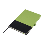 Carnet A5 en RPET avec détail en PU en bas, pages lignées quatrième vue