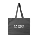 Sac en coton OEKO-TEX avec soufflet et anses longues 180 g/m² couleur gris foncé avec zone d'impression