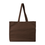 Sac en coton OEKO-TEX avec soufflet et anses longues 180 g/m² couleur marron foncé première vue
