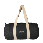 Sac de sport en coton OEKO-TEX avec fermeture éclair et longues anses couleur noir avec zone d'impression