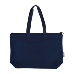 Sac en polycoton recyclé, fermeture éclair et longues anses 330 g/m² couleur bleu ultramarine première vue