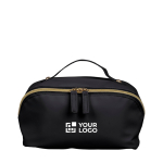 Trousse de toilette en PU avec grand compartiment et anse de transport couleur noir avec zone d'impression