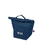 Sac isotherme enroulable en denim recyclé avec fermeture velcro couleur bleu jean avec zone d'impression